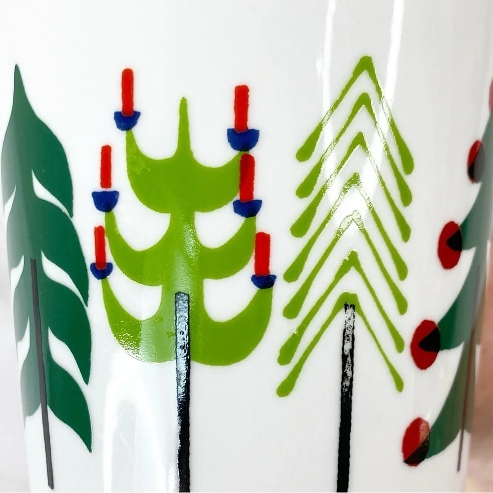 Set of 2 Crate & Barrel “Jingle Mug” Yule Christmas Trees by Julia Rothman NWT